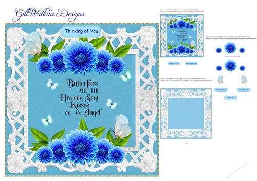 Blue Flower and Butterflies Thinking of You