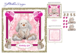 Grey and Brown Bunny Birthday Girl