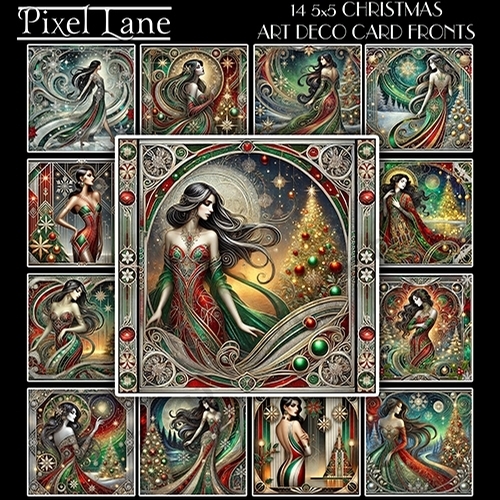 14 Christmas Art Deco Toppers/Card Fronts