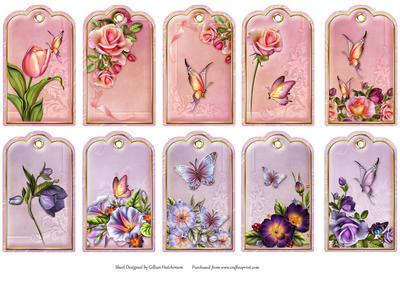 10 Flowers & Butterfly Tags