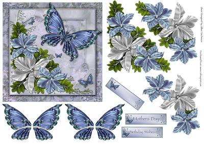 Blue Butterflies & Flowers