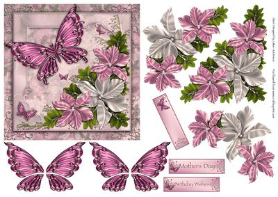 Pink Butterflies & Flowers