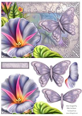 Lilac Butterfly & Flowers