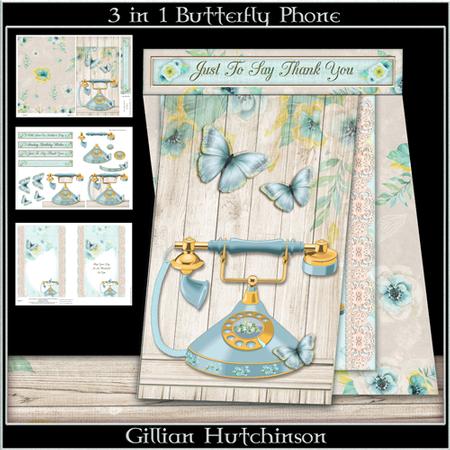 3 in 1 Blue Butterfly Phone