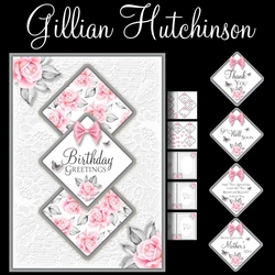 Triple Square Soft Grey and Pink Flowers