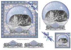 Christmas Kitten Blue Snow Globe