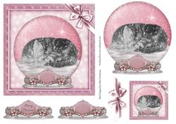 Christmas Kitten Pink Snow Globe