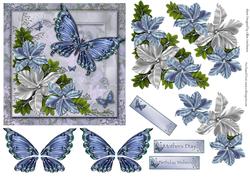Blue Butterflies & Flowers
