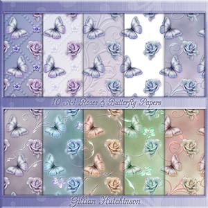 10 Butterflies & Roses A4 Papers