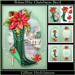 Poinsettia Christmas Boot Card Front