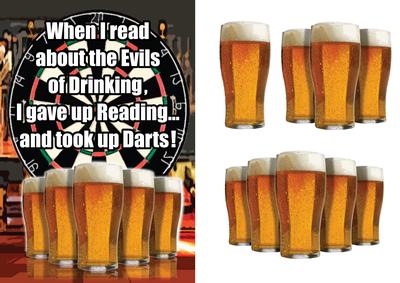 Dartboard and Pints of Beer on Pub Bar