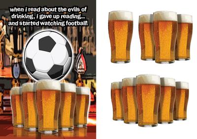 Pints of Beer on Pub Bar with Football