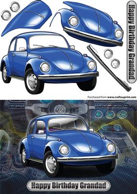 Happy Birthday Grandad Volkswagen Beetle Classic Car Blue