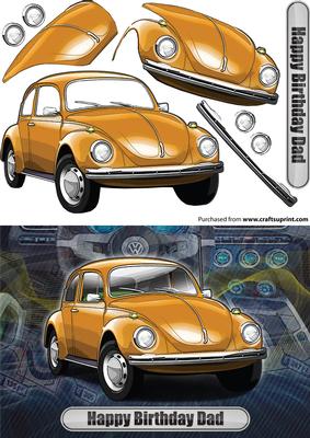 Happy Birthday Dad Volkswagen Beetle Classic Car Orange
