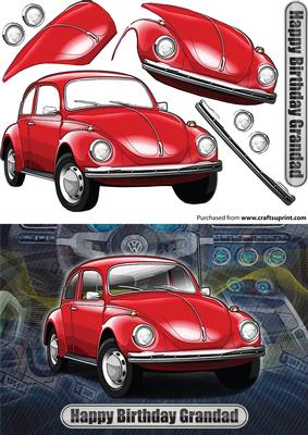 Happy Birthday Grandad Volkswagen Beetle Classic Car Red