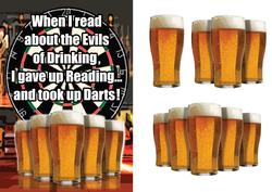 Dartboard and Pints of Beer on Pub Bar