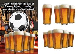 Pints of Beer on Pub Bar with Football