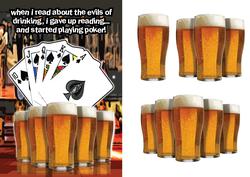 Pints of Beer on Pub Bar with Poker Cards