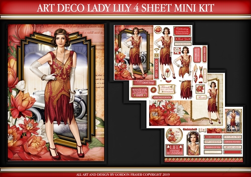 Art Deco Lady Lily 4 Sheet mini Kit Red