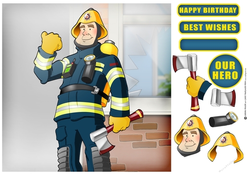 Fireman Dude Blue Uniform 8x8 Quick Card