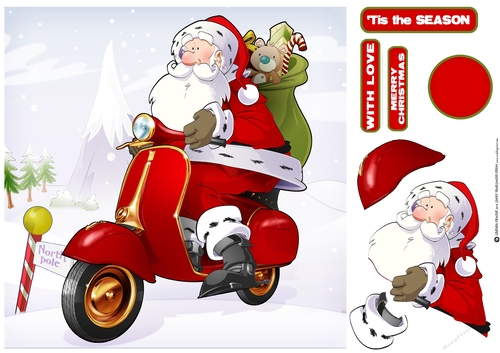 Moped Santa 8x8 Quick Card