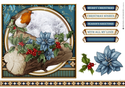 Christmas Robin 7x7 Blue