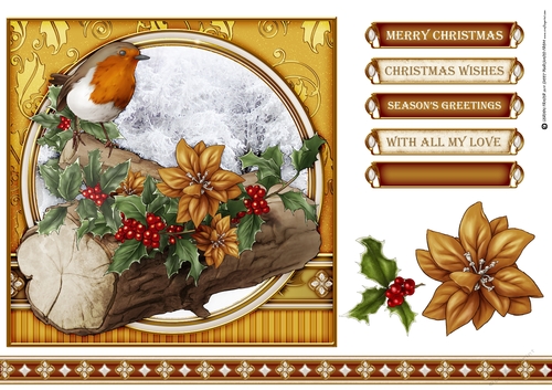 Christmas Robin 7x7 Gold