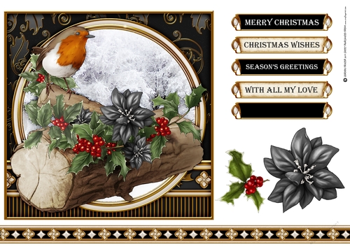Christmas Robin 7x7 Black
