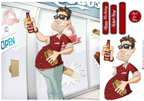 Beer and Kebab Dude 8x8 Quick Card