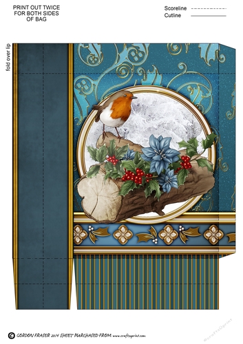 Christmas Robin Mini Gift Bag Blue