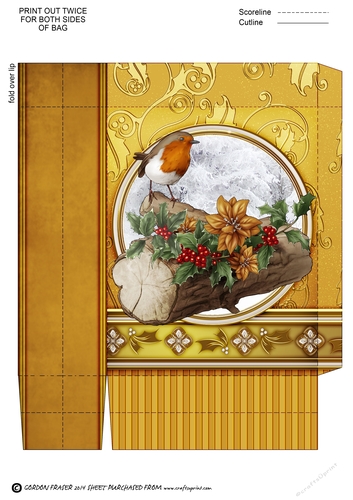Christmas Robin Mini Gift Bag Gold