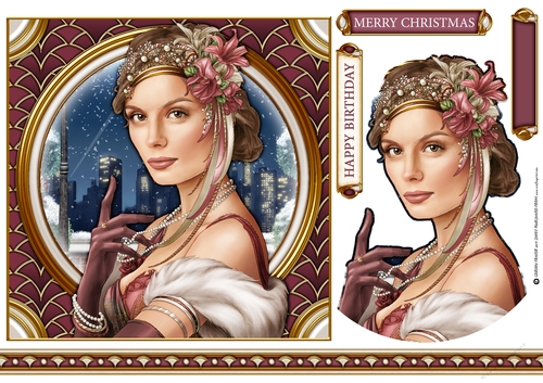 Art Deco Lady Christmas Athena 7x7 Dark Pink