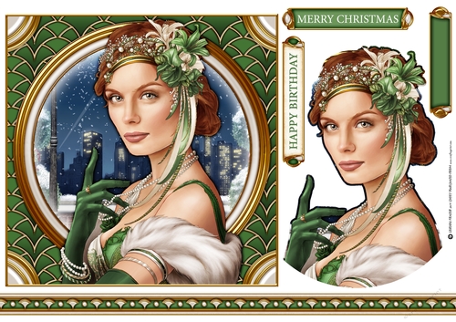 Art Deco Lady Christmas Athena 7x7 Green