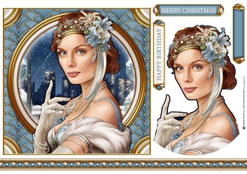 Art Deco Lady Christmas Athena 7x7 Light Blue