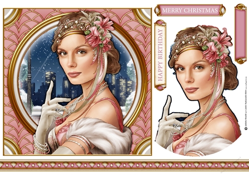 Art Deco Lady Christmas Athena 7x7 Light Pink
