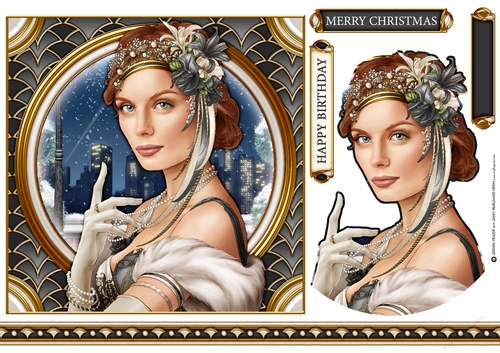 Art Deco Lady Christmas Athena 7x7 Black
