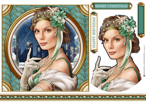 Art Deco Lady Christmas Athena 7x7 Aqua