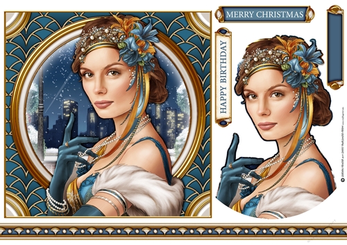 Art Deco Lady Christmas Athena 7x7 Blue