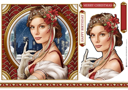 Art Deco Lady Christmas Athena 7x7 Red
