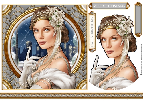Art Deco Lady Christmas Athena 7x7 Silver