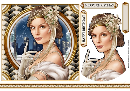 Art Deco Lady Christmas Athena 7x7 Cream