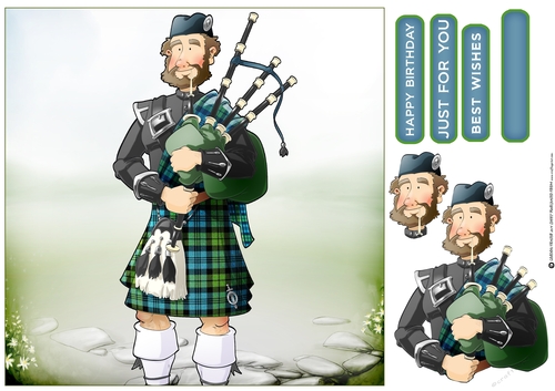 Bagpipe Player Dude Blue Kilt 8x8 Quick Card