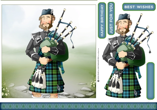 Bagpipe Player Dude Blue Kilt 7x7