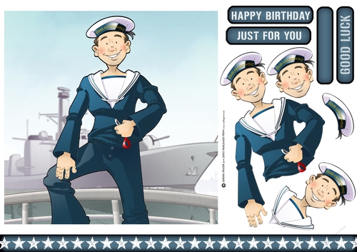 Navy Sailor Dude Blue 7x7 Quick Card