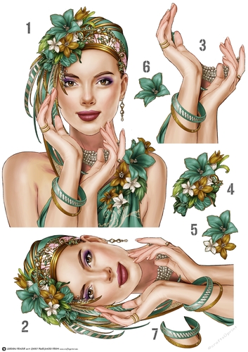 Art Deco Lady Emilia Decoupage Sheet Aqua