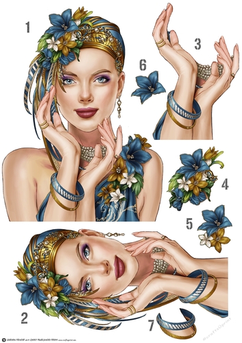 Art Deco Lady Emilia Decoupage Sheet Blue