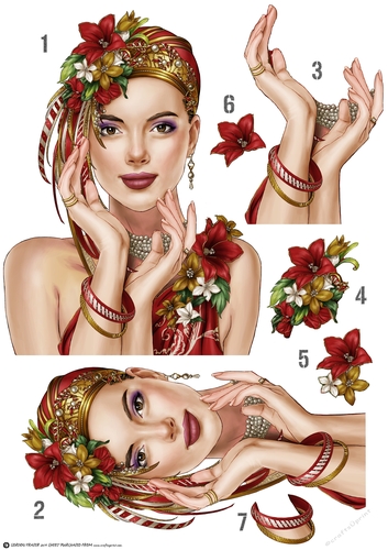Art Deco Lady Emilia Decoupage Sheet Red