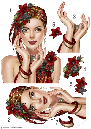 Art Deco Lady Emilia Decoupage Sheet Valentines Red