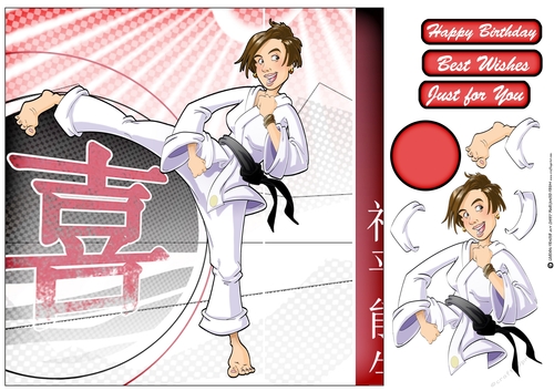 Karate Girl Brown Hair 8x8 Quick Card Front