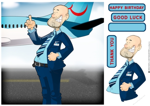 Flight Attendant Dude Blue 8x8 Quick Card
